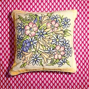 Vintage Velvet Yellow Floral Needlepoint Cross stitch Pillow!